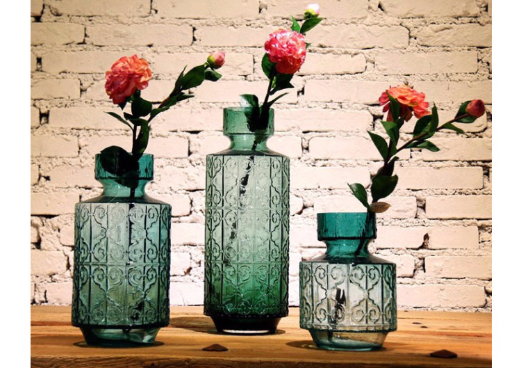 Embossed antique green glass vase (9).jpg