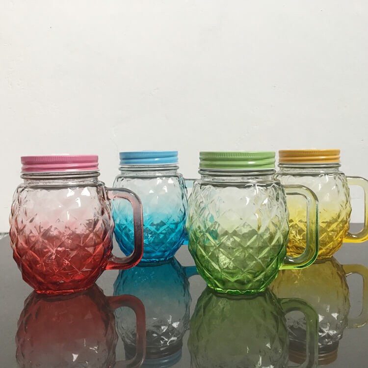 Multi Colored Pineapple Shape Mason Jar