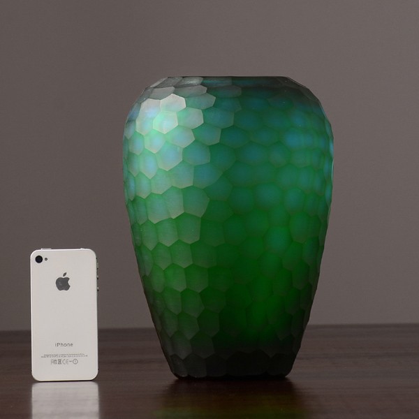 Large green glass vase