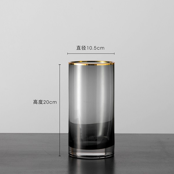 Transparent Straight Glass Vase with Gold Traced