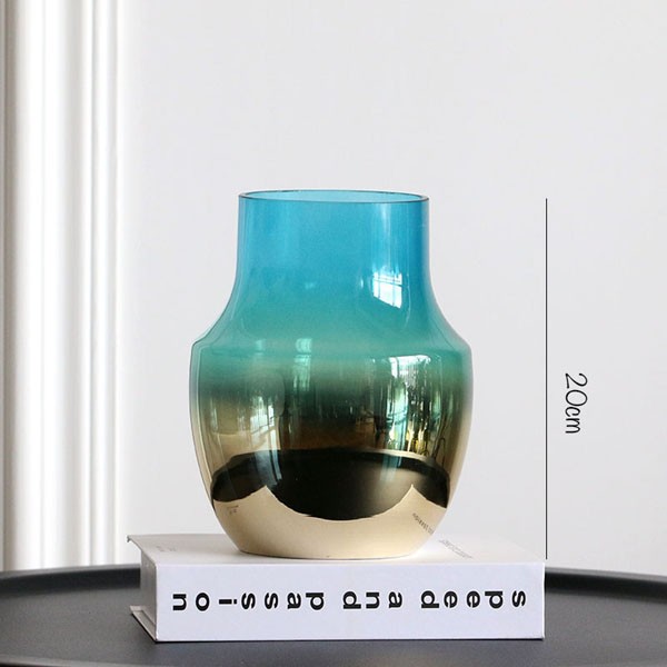 Blue gradient gold-plated glass vase